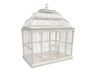 Lot 857 - VINTAGE 20TH CENTURY WHITE PAINTED BIRD CAGE