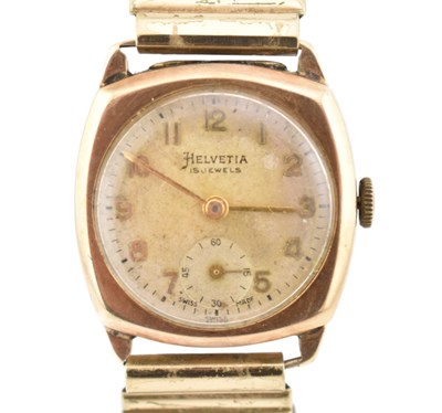 Lot 403 - 1950S HELVETIA 9CT GOLD GENTLEMANS WRISTWATCH