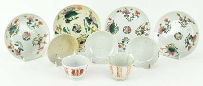 Lot 141 - GROUP OF NINE QING DYNASTY CERAMIC PIECES 清 粉彩杯碟九件