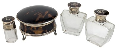 Lot 96 - GEORGE V HALLMARKED SILVER & TORTOISESHELL DRESSING TABLE VANITY SET