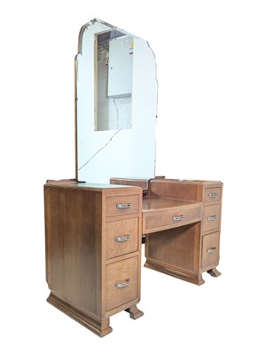 Lot 554 - 1930S ART DECO LIGHT OAK DROP CENTRE DRESSING TABLE