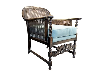 Lot 798 - EDWARDIAN OAK BEREGERE RATTAN ARMCHAIR
