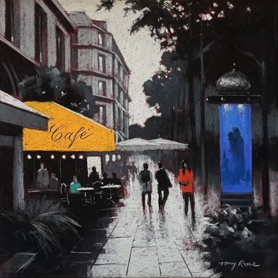 Lot 100 - TONY ROME (SCOTTISH) - UNTITLED CAFE IN PARIS - PASTEL ON PAPER