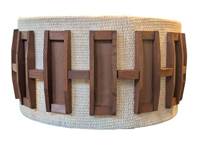 Lot 196 - MID CENTURY 1960S SCANDINAVIAN TEAK & HESSIAN PENDANT SHADE
