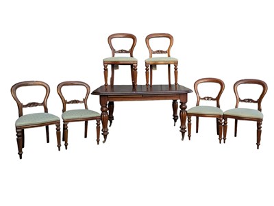 Lot 937 - SIX VICTORIAN REVIVAL BALLOON BACK CHAIRS & EXTENDING DINING TABLE
