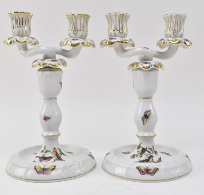 Lot 80 - HEREND, HUNGARY - ROTHSCHILD BIRD PAIR OF PORCELAIN CANDELABRA