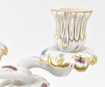 Lot 80 - HEREND, HUNGARY - ROTHSCHILD BIRD PAIR OF PORCELAIN CANDELABRA