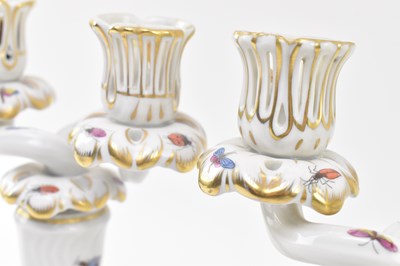 Lot 80 - HEREND, HUNGARY - ROTHSCHILD BIRD PAIR OF PORCELAIN CANDELABRA