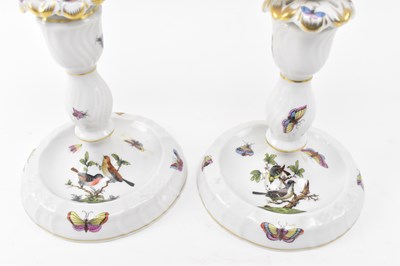 Lot 80 - HEREND, HUNGARY - ROTHSCHILD BIRD PAIR OF PORCELAIN CANDELABRA
