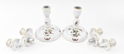 Lot 80 - HEREND, HUNGARY - ROTHSCHILD BIRD PAIR OF PORCELAIN CANDELABRA