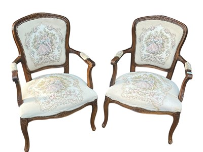 Lot 882 - PAIR OF FRENCH 20TH CENTURY WALNUT FAUTEUIL ARMCHAIRS