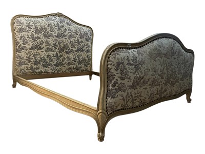 Lot 908 - FRENCH LINEN FABRIC UPHOLSTERED CORBEILLE DOUBLE BED