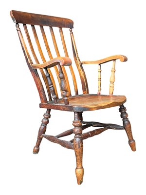 Lot 907 - 19TH CENTURY BEECH & ELM WINDSOR ARMCHAIR
