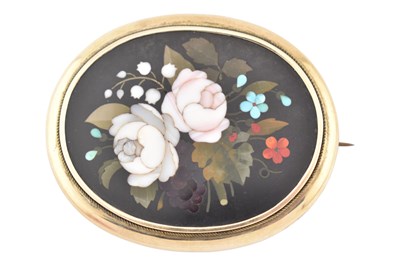 Lot 131 - 19TH CENTURY ASHFORDD MARBLE PIETRA DURA BROOCH PIN