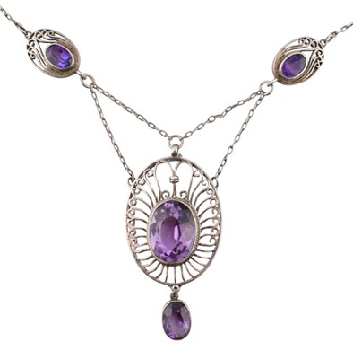 Lot 31 - MURRLE BENNET ARTS & CRAFTS SILVER & AMETHYST NECKLACE