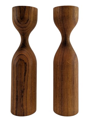 Lot 223 - PAIR OF MID CENTURY DANISH TEAK CANDLESTICKS