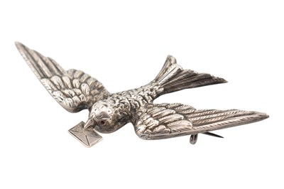 Lot 196 - ANTIQUE WHITE METAL CARRIER PIGEON BROOCH PIN