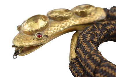 Lot 12 - VICTORIAN COILED SERPENT MOURNING HAIR BRACELET