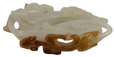 Lot 90 - CHINESE WHITE JADE WITH RUSSET SKIN CARVING 'BI' DISC WITH CHILONG 和田螭龙玉璧