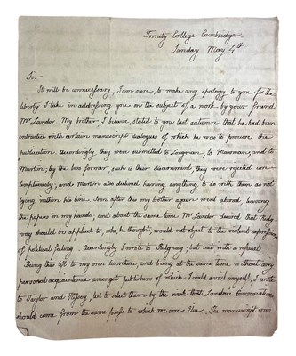 Lot 93 - HARE, JULIUS CHARLES c1812-32: HANDWRITTEN LETTER TO ROBERT SOUTHEY