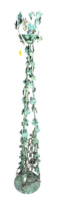 Lot 509 - VINTAGE GREEN TOLEWARE FLOOR STANDARD VINE LEAVES LAMP