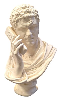 Lot 58 - MODERN TAKE ON CLASSICAL PLASTIC BUST OF MARC ANTHONY HOLDING A TELEPHONE