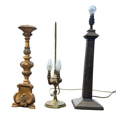 Lot 903 - GILTWOOD CARVED WOODEN CANDLESTICK W/ MARBLE EXAMPLE