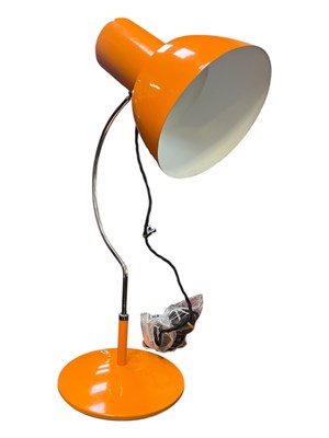 Lot 351 - JOSEF HURKA X NAPAKO - CZECHOSLOVAKIAN MID CENTURY ORANGE & CHROME DESK LAMP