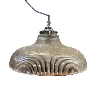 Lot 484 - RETRO 20TH CENTURY HOLOPHANE GLASS & CHROME INDUSTRIAL CEILING LIGHT