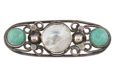 Lot 183 - ART & CRAFTS SILVER MOTHER OF PEARL & AMAZONITE BROOCH PIN