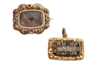 Lot 309 - TWO 19TH CENTURY GOLD MOURNING BROOCH PINS