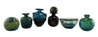 Lot 19 - MDINA - SIX VINTAGE HAND BLOWN STUDIO ART GLASS VASES