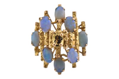Lot 242 - 14CT GOLD & OPAL CLUSTER RING
