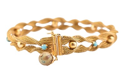 Lot 123 - 18CT GOLD & TURQUOISE SET ROPE TWIST BRACELET
