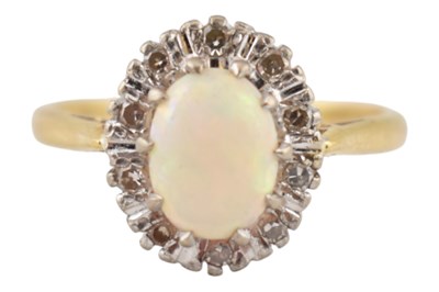 Lot 48 - HALLMARKED 18CT GOLD OPAL & DIAMOND RING
