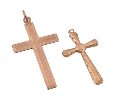 Lot 424 - TWO 9CT GOLD CROSS NECKLACE PENDANTS