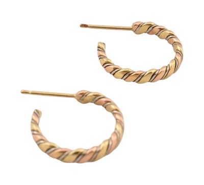 Lot 563 - PAIR OF TRI-COLOUR GOLD HOOP EARRINGS