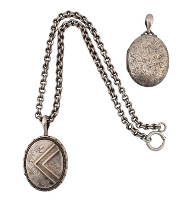 Lot 219 - TWO VICTORIAN 19TH CENTURY SILVER LOCKETS & CHAIN