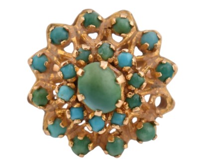 Lot 25 - GOLD & TURQUOISE PRINCESS CLUSTER RING