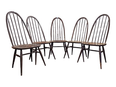Lot 617 - ERCOL FURNITURE - QUAKER 365 - FIVE MID CENTURY 1960S BEECH & ELM DINING CHAIRS