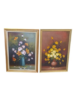 Lot 917 - TWO TANG PING OIL ON CANVAS STILL LIFE PAINTINGS