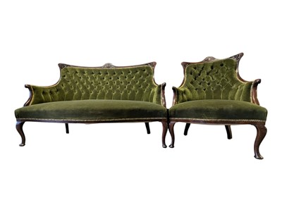 Lot 927 - 19TH CENTURY VICTORIAN MAHOGANY SOFA SETTEE & ARMCHAIR