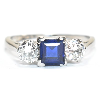 Lot 78 - 18CT GOLD PLATINUM SAPPHIRE & DIAMOND THREE STONE RING