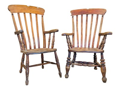 Lot 765 - TWO 19TH CENTURY VICTORIAN ASH & ELM WINDSOR ARMCHAIRS