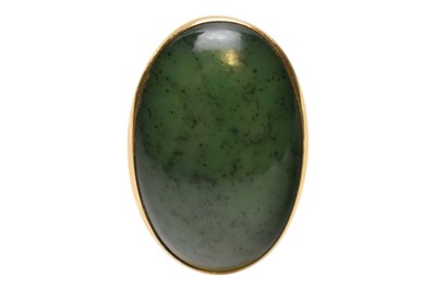 Lot 63 - GEORGE JENSEN - 18CT GOLD & NEPRITE JADE RING CABOCHON