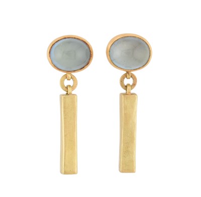 Lot 82 - CATHERINE MANNHEIM - 18CT GOLD AQUAMARINE CABOCHON EARRINGS