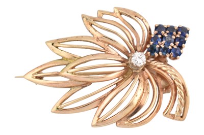 Lot 172 - 1960S HALLMARKED 9CT GOLD SAPPHIRE DIAMOND BROOCH PIN
