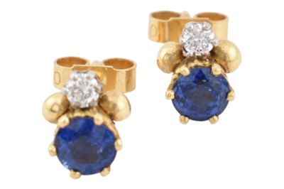 Lot 94 - PAIR HALLMARKED 18CT GOLD SAPPHIRE & DIAMOND STUD EARRINGS
