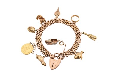 Lot 56 - 9CT GOLD CHARM BRACELET WITH 1802 GEORGE III THIRD GUINEA COIN