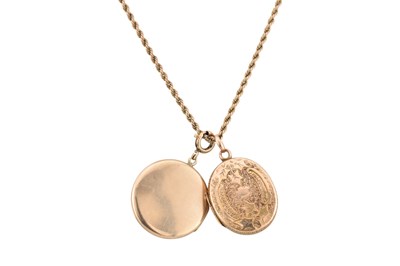 Lot 109 - 9CT GOLD ROPE TWIST NECKLACE & TWO LOCKETS